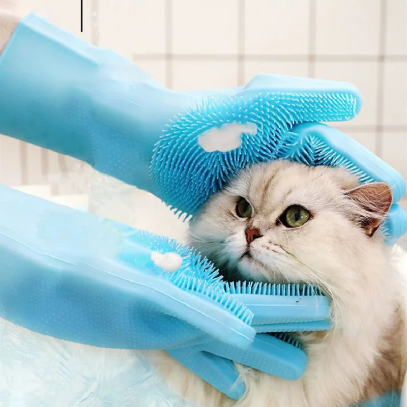 New magic Silicone Body Pet Bathing Gloves for Animal Perfect Bathe Shampoo Dog &Cat Brush Gloves