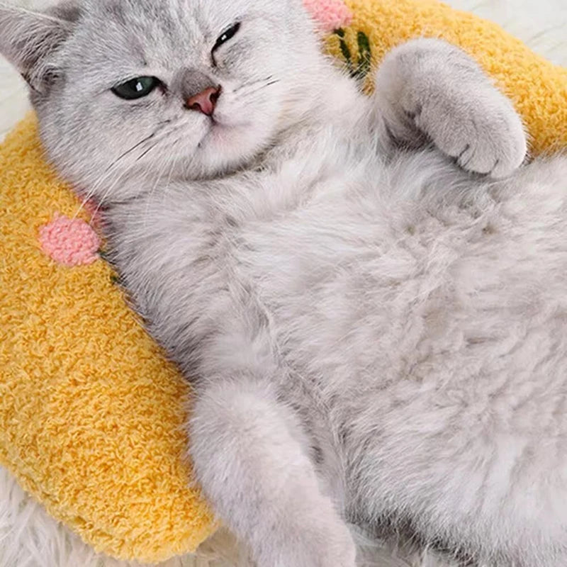 1PC Little Pillow for Cats, Ultra Soft Fluffy Pet Calming Toy Half Donut Cuddler for Joint Relief Sleeping Improve